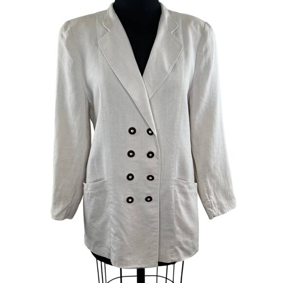 VINTAGE Lodenfrey White Linen Double Breasted Classic Blazer Jacket Women's 38 L - Picture 1 of 13